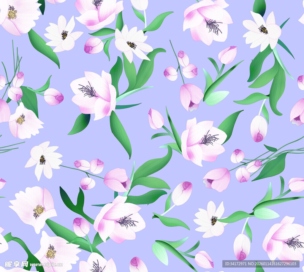淡紫色底清新花卉图案