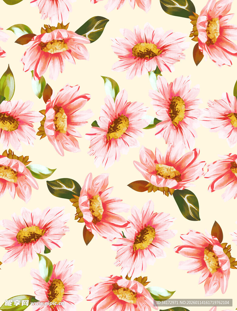 手绘粉色花卉无缝图案