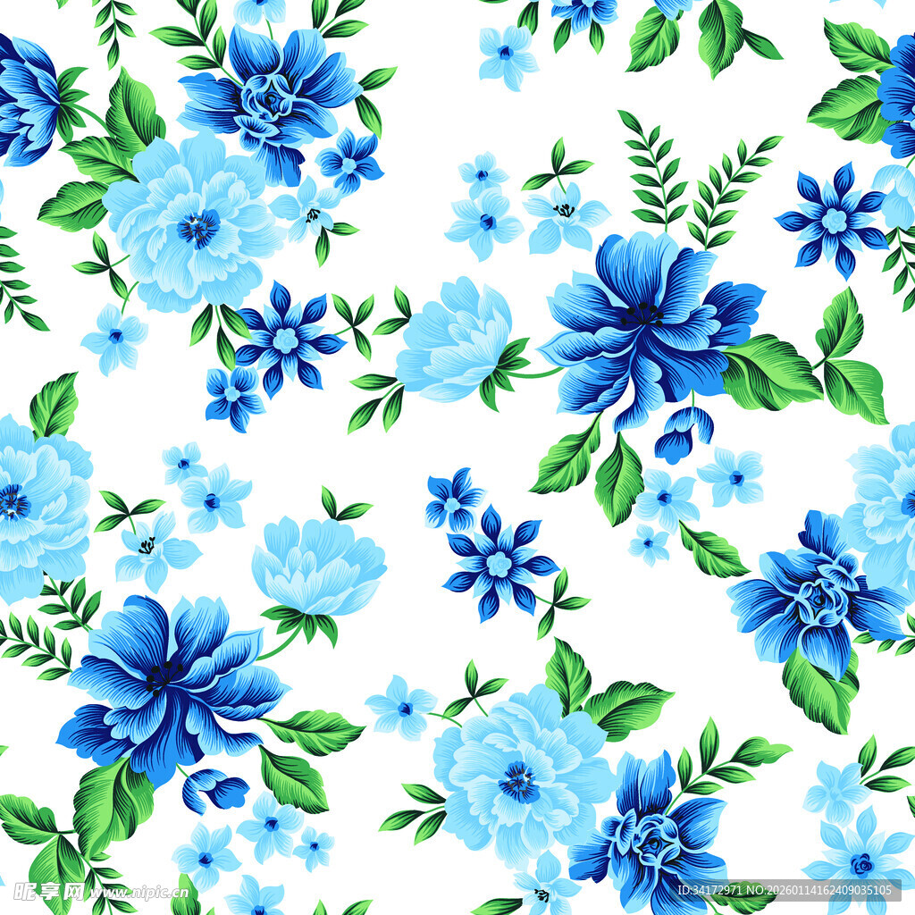 蓝白花卉图案背景