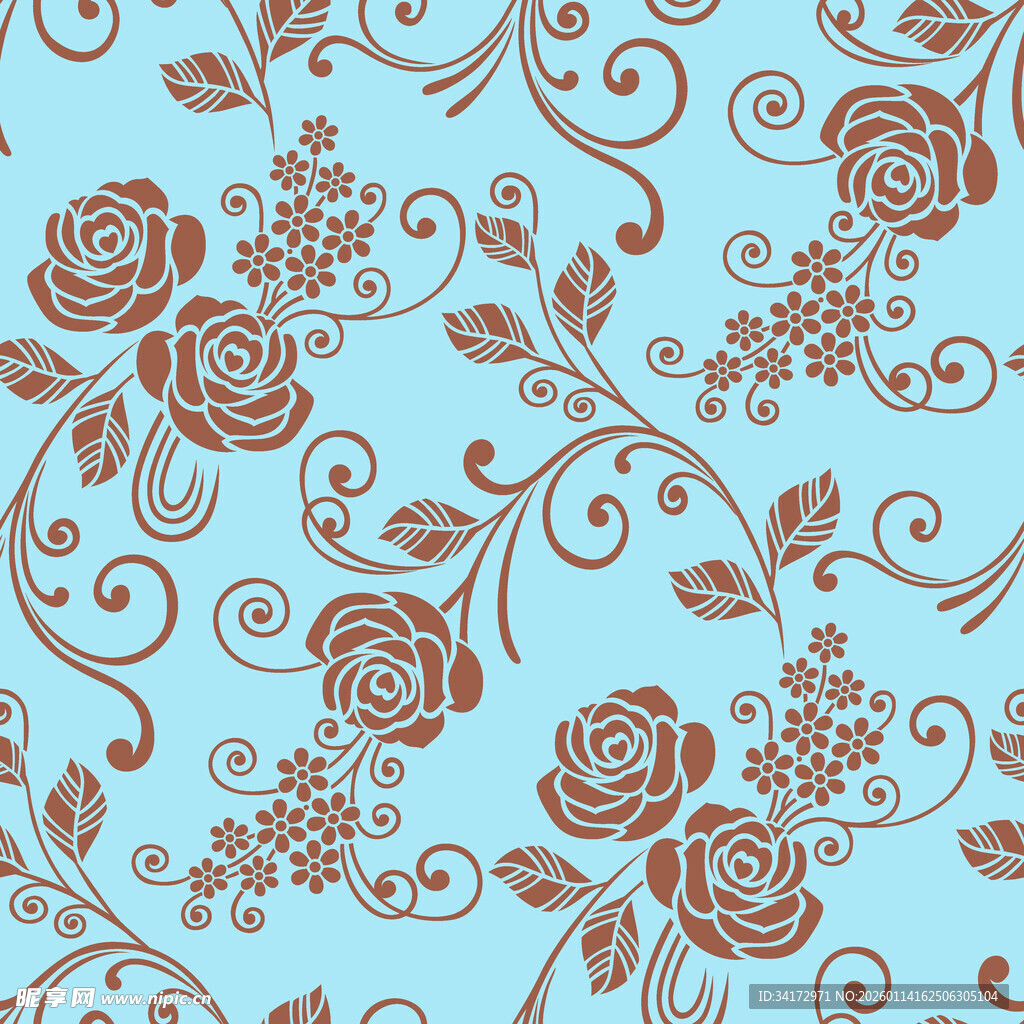 蓝色背景玫瑰花纹图案