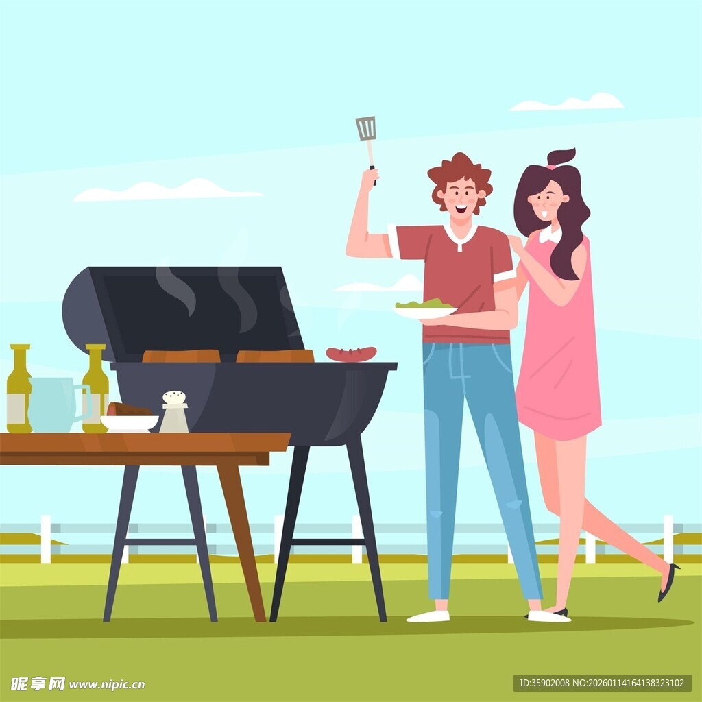 情侣户外欢乐烧烤时光