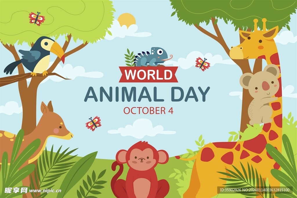 世界动物日欢乐动物场景