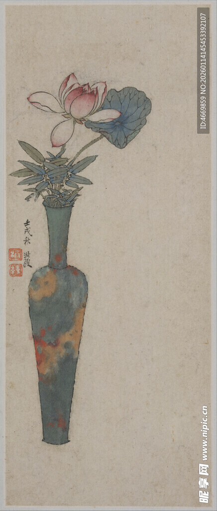 古画中的花瓶花卉图