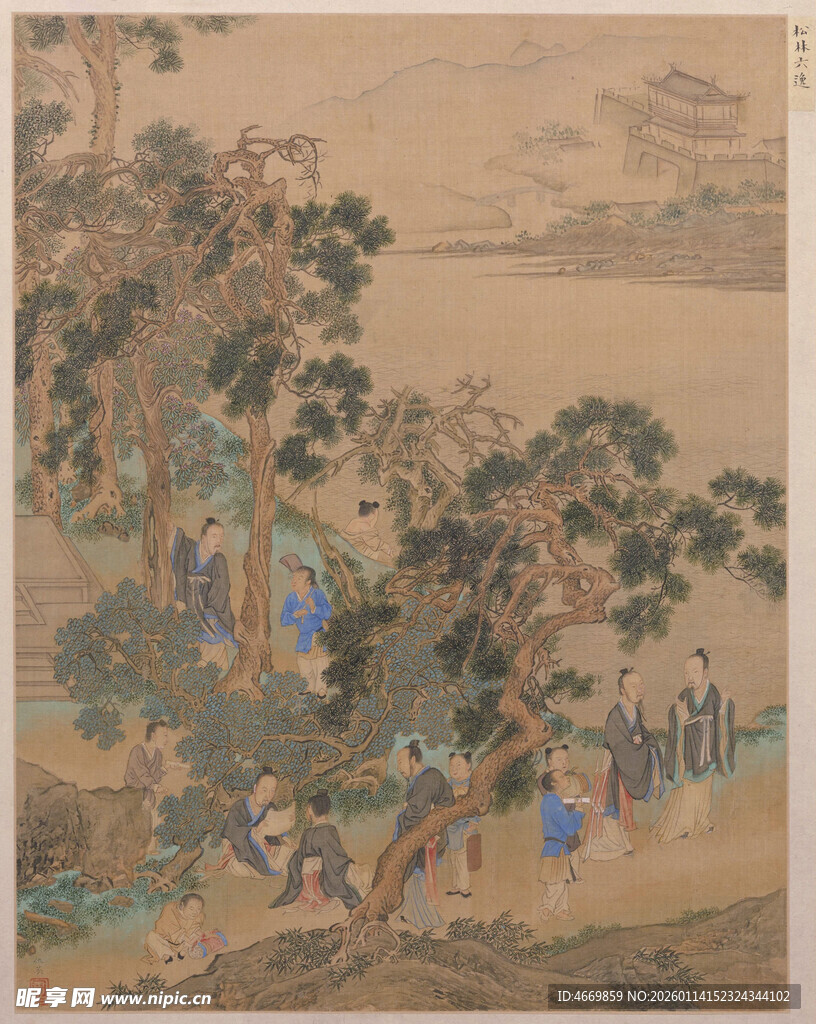 古代山水人物活动场景图