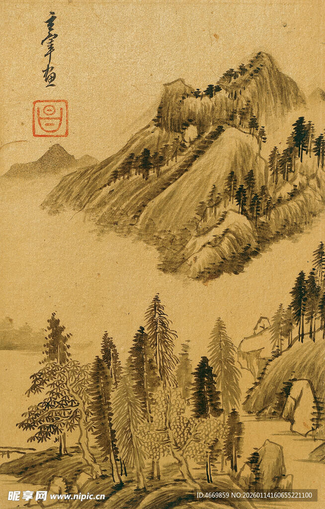 水墨山水国画风景图