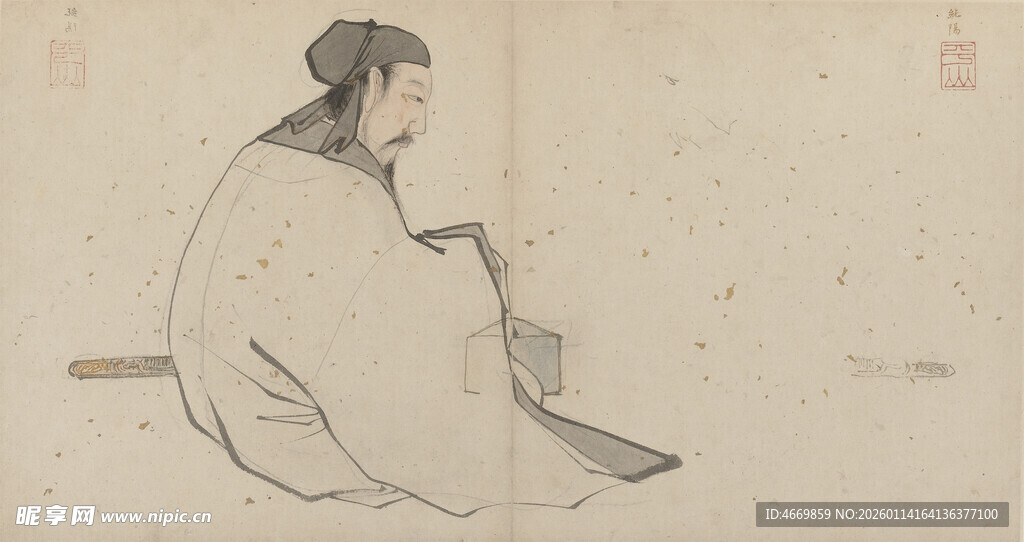 古代文人独坐沉思图