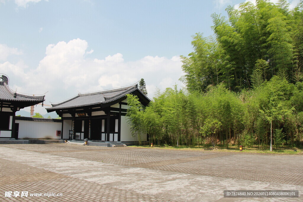 中式庭院建筑与竹林景观