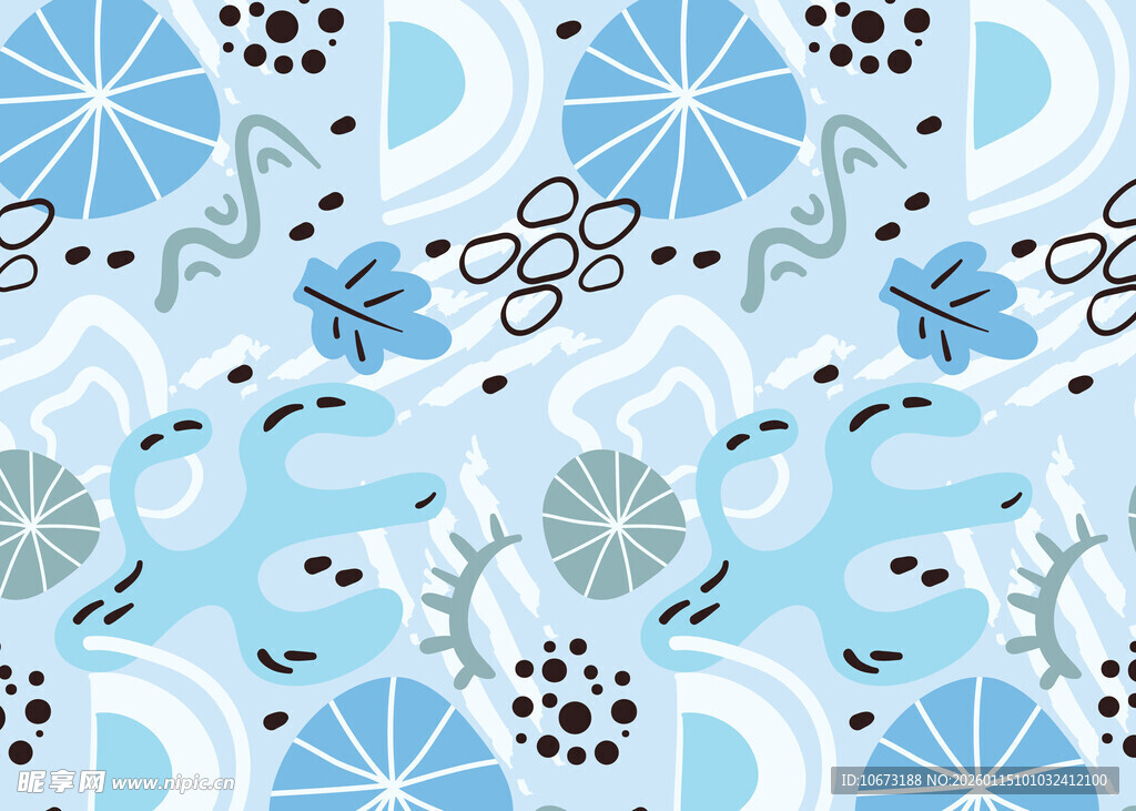 蓝白清新风几何花卉图案