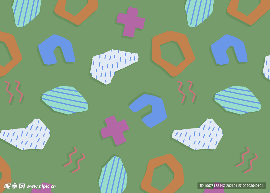 多彩几何与云朵图案背景