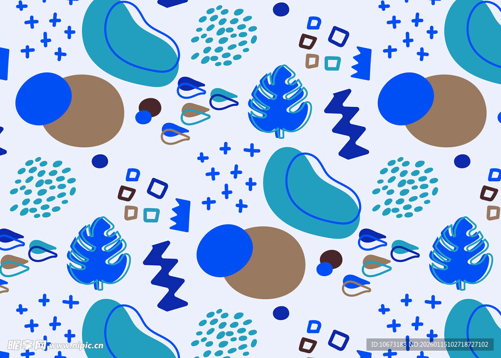 蓝白几何抽象风图案设计