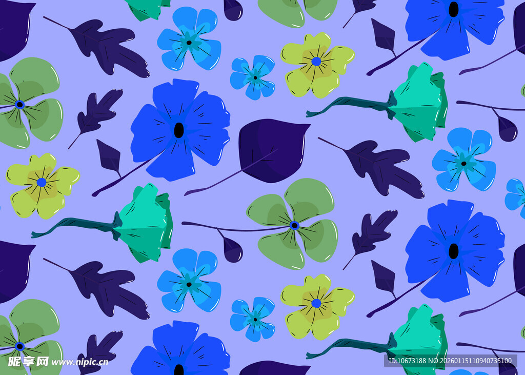 蓝紫花卉图案布料纹理