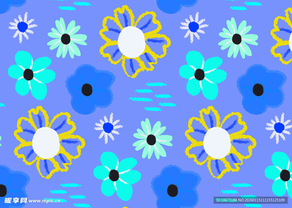 蓝色花卉图案背景设计