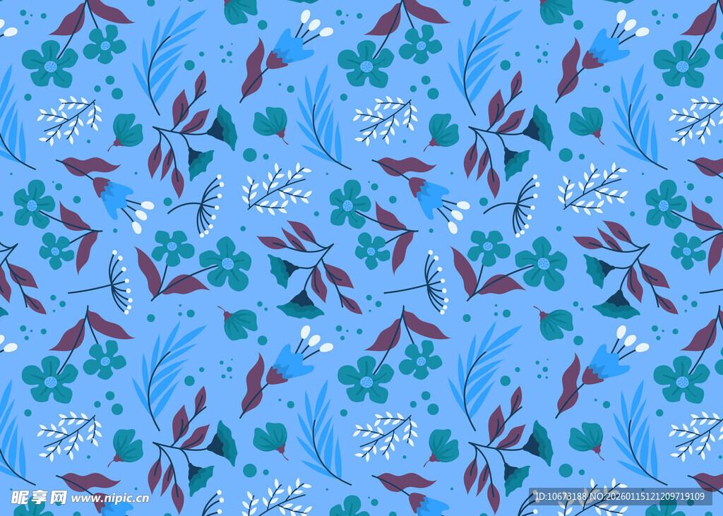 蓝色花卉图案布料纹理