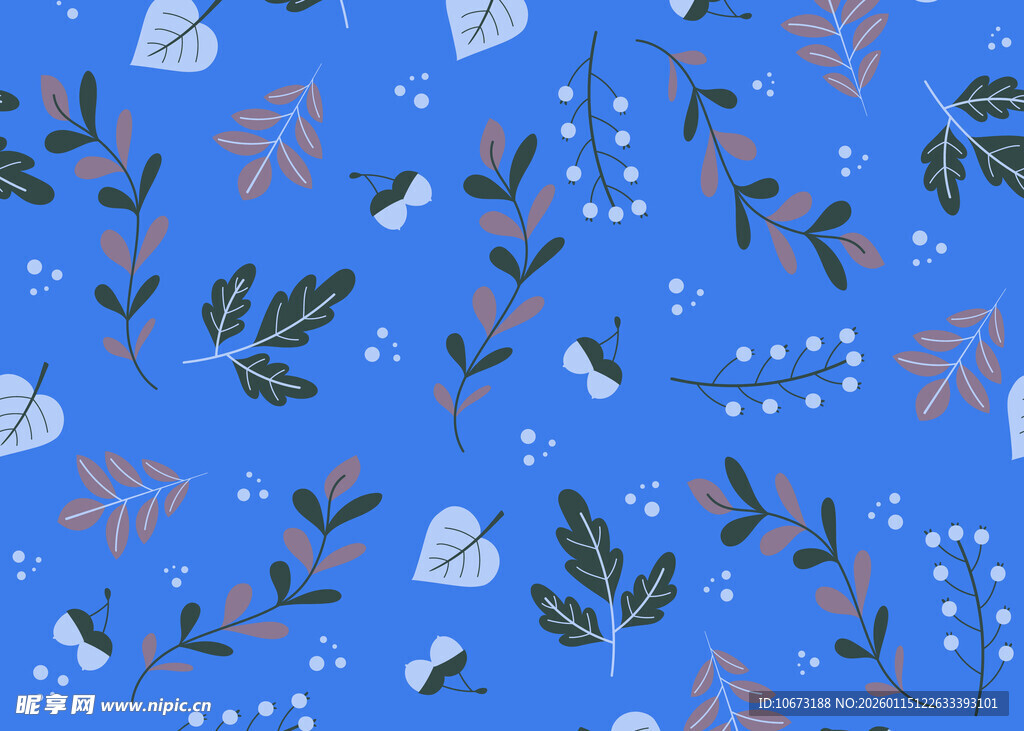 蓝色植物图案背景纹理