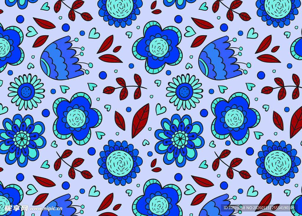 蓝红花卉图案纹理背景