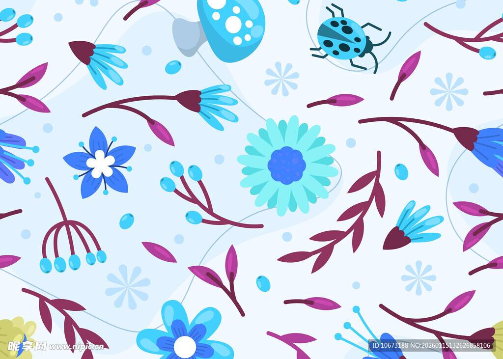 花卉昆虫图案的清新背景