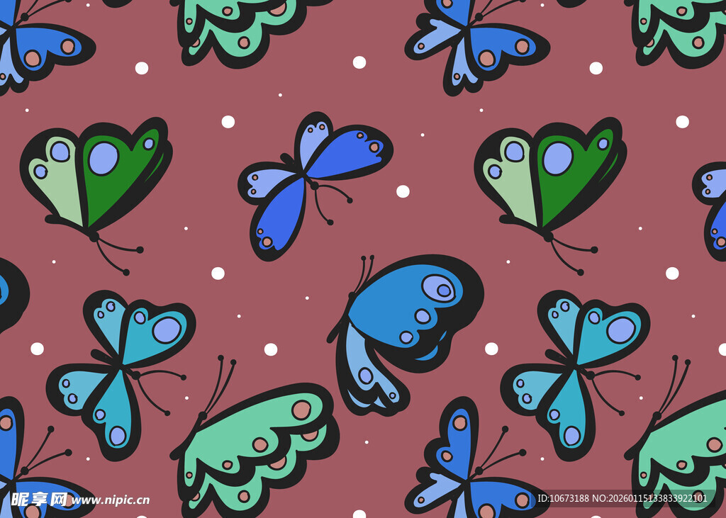 多彩蝴蝶心形图案背景