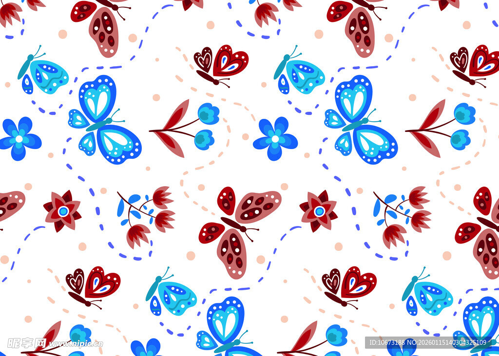 红蓝花卉蝴蝶图案背景