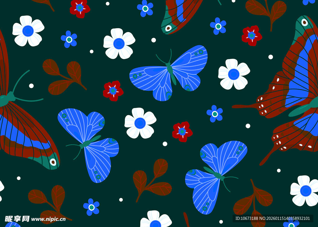 蓝蝶花卉图案背景设计