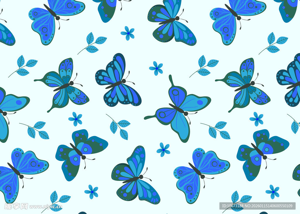 蓝色蝴蝶星星图案背景