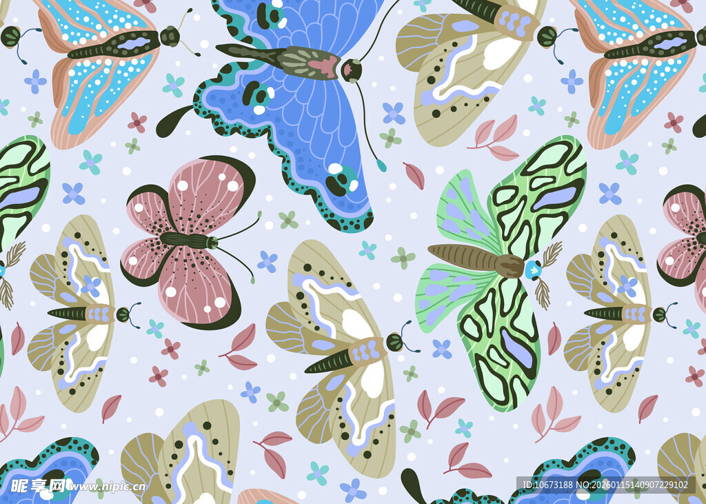 多彩蝴蝶图案布料纹理