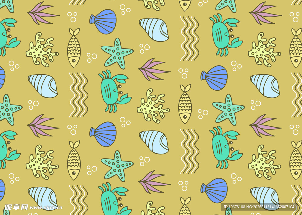 海洋生物图案的黄色背景图