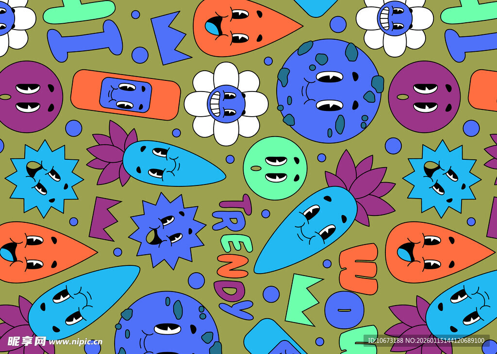 多彩卡通图案背景设计