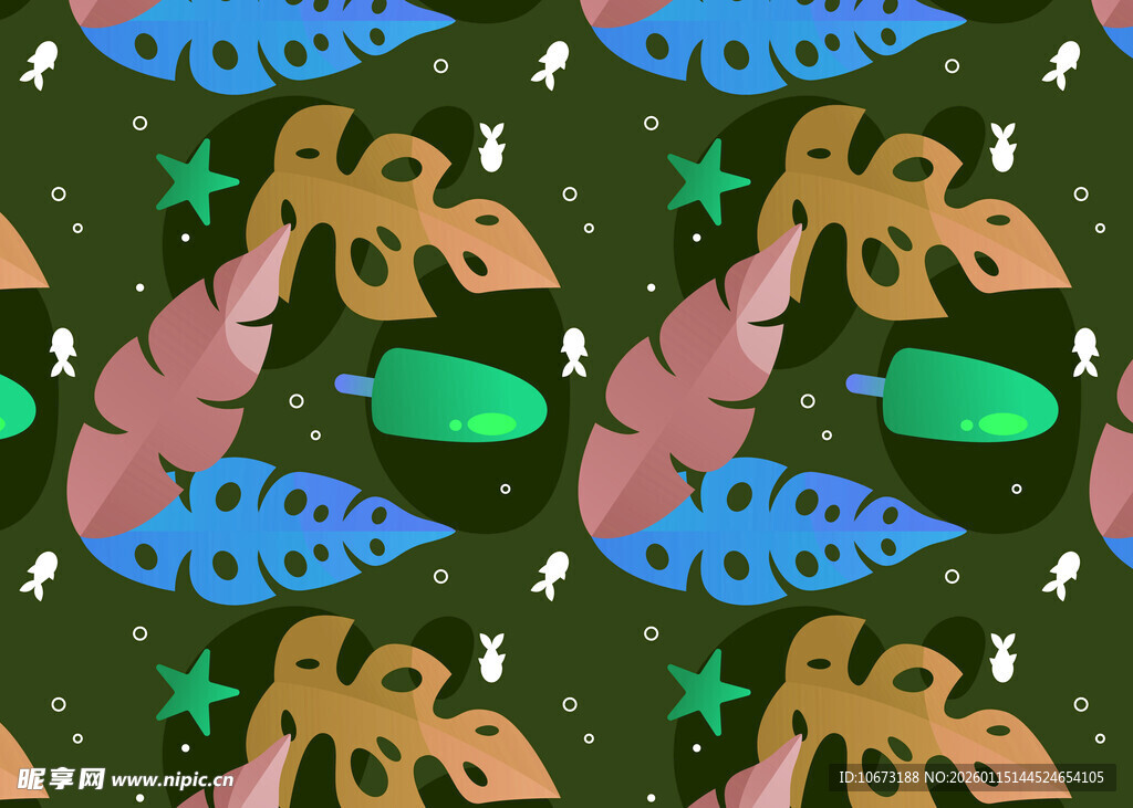 海洋元素卡通无缝图案