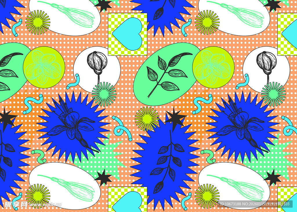 多彩植物图案无缝背景