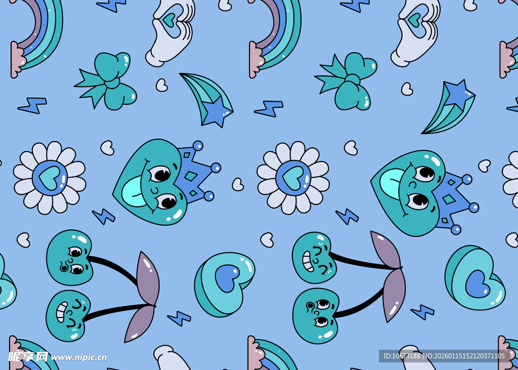 梦幻卡通图案的蓝色背景