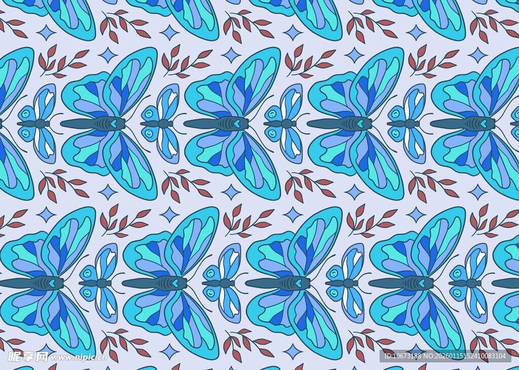 蓝色蝴蝶花卉图案背景
