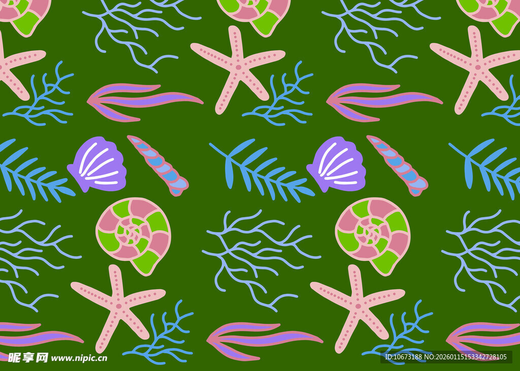海洋元素无缝图案背景