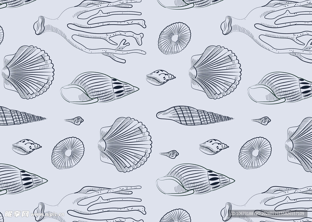 海洋生物贝壳鱼类图案背景