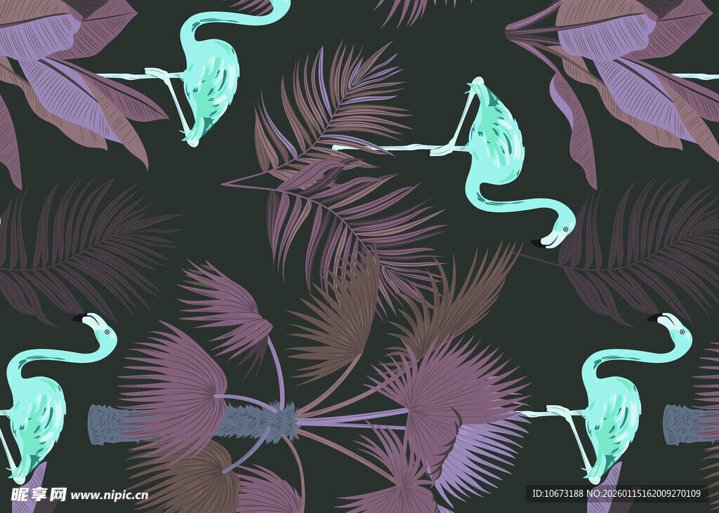 热带风情火烈鸟植物图案