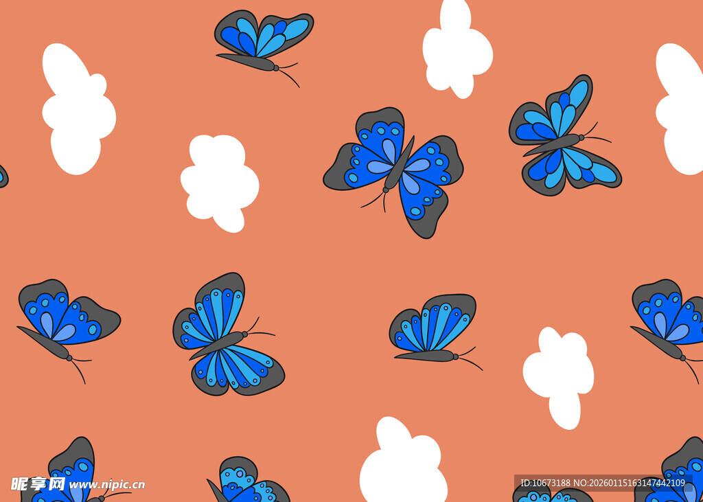 橙色背景蝴蝶云朵图案