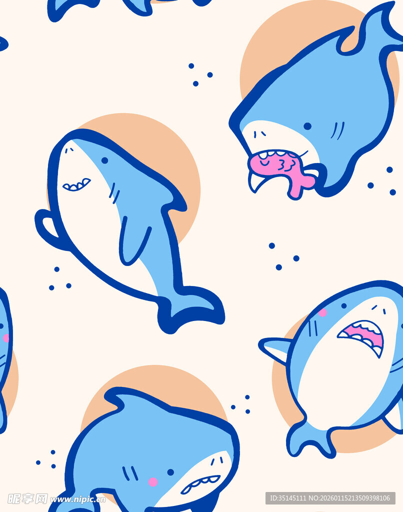 可爱蓝鲸鱼卡通图案设计