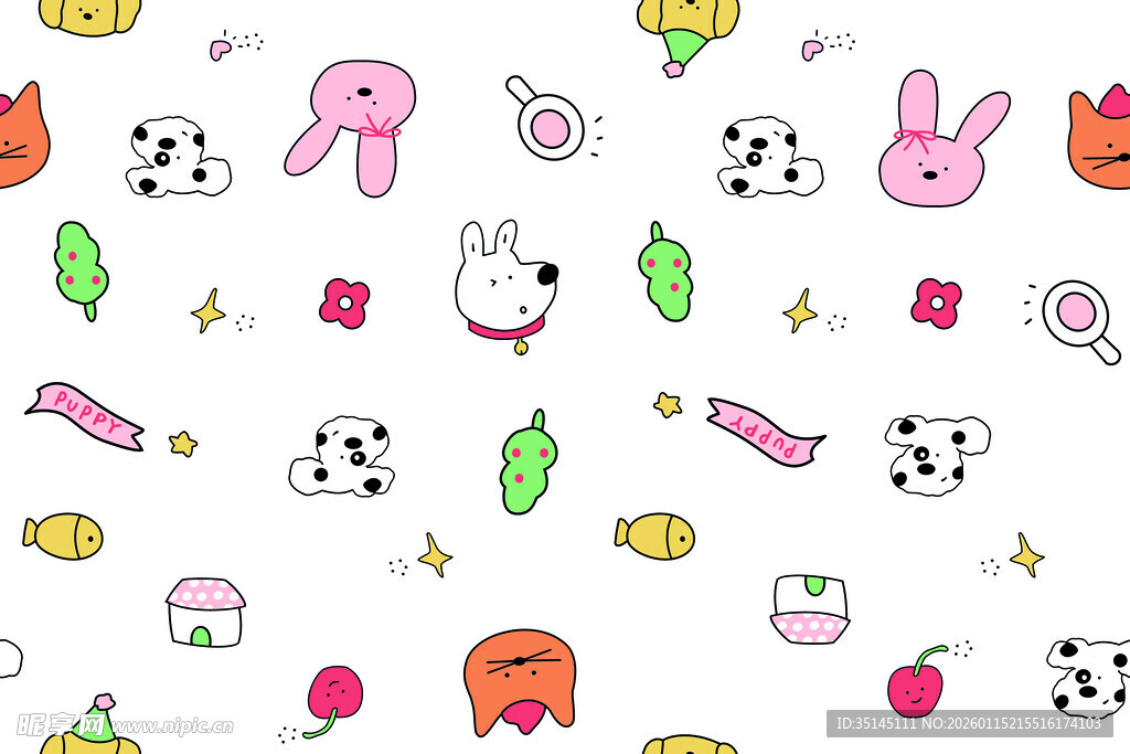 可爱卡通动物与物品图案