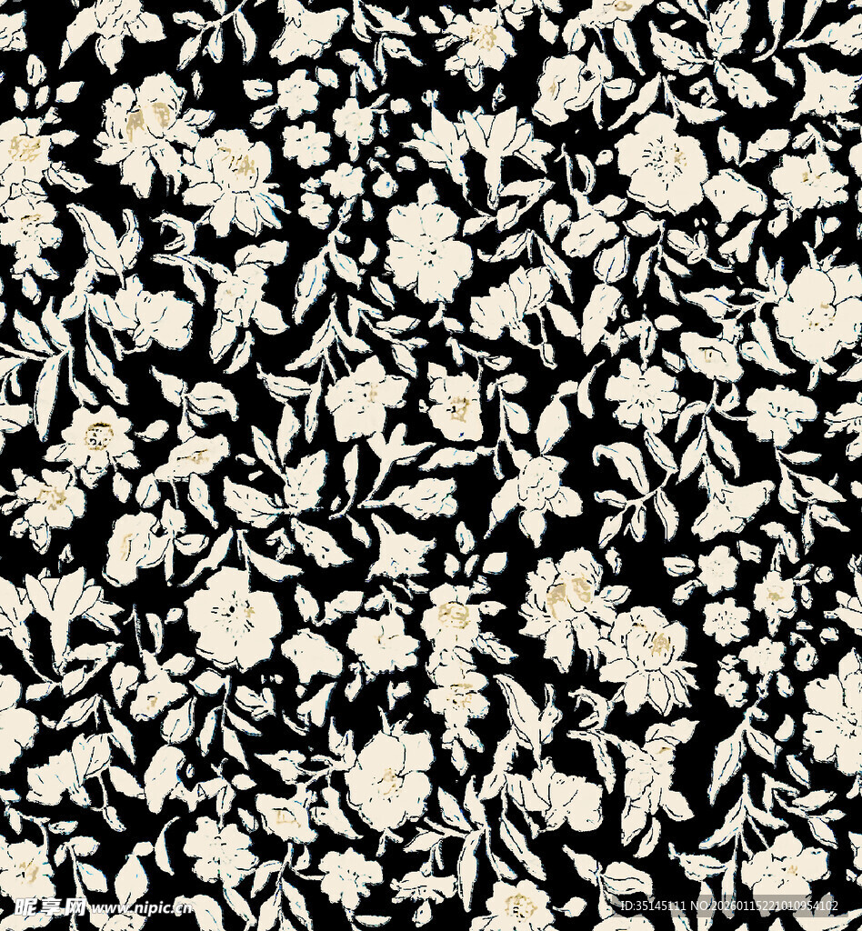 黑白花卉图案纹理背景