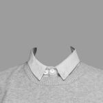 灰色毛衣搭配假衬衫领