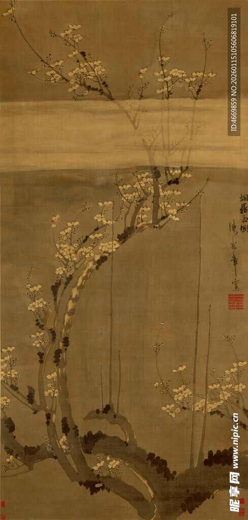 古画中的繁花枝干景象