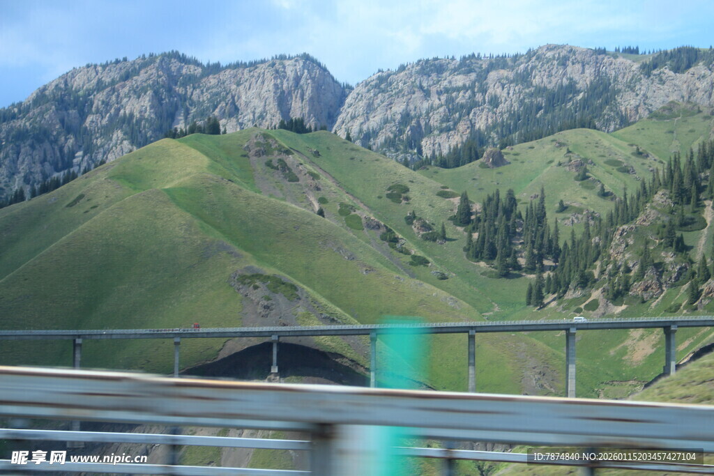 公路旁的青山绿意景观