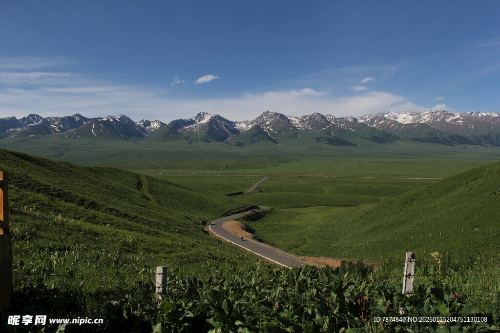 草原蜿蜒公路与远山美景