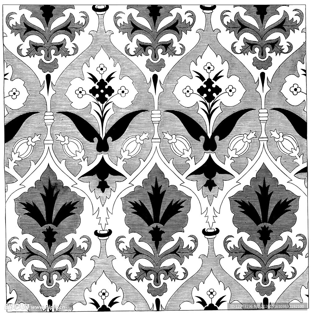 黑白花卉几何图案纹理