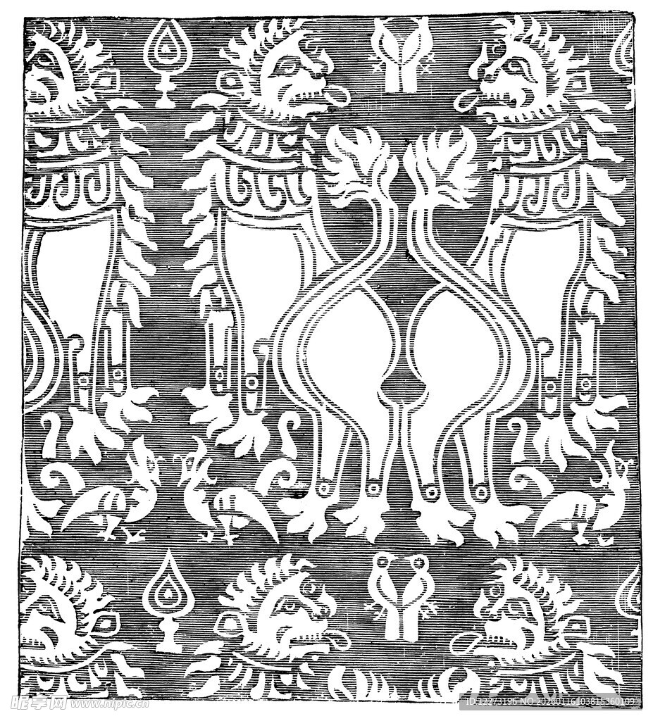 古典双马花卉图案纹饰