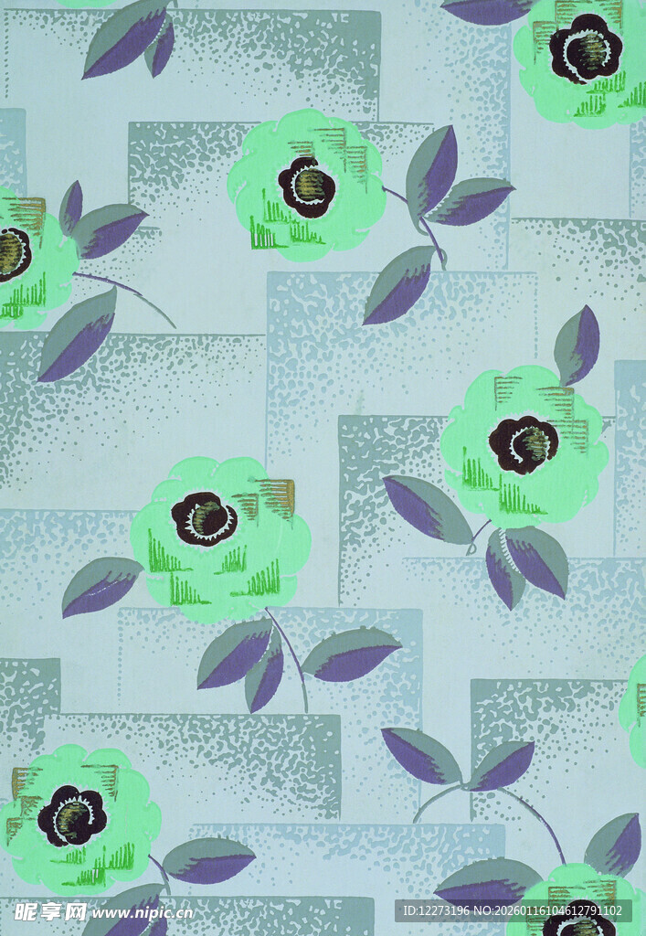 清新绿植几何图案背景