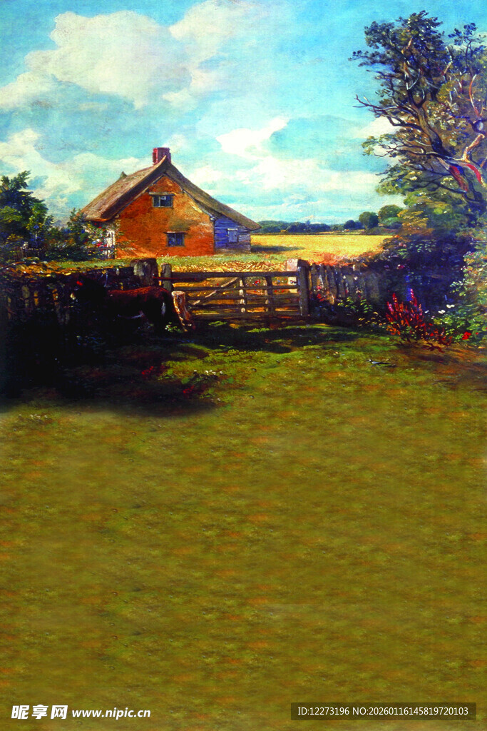 乡村田园小屋风景图