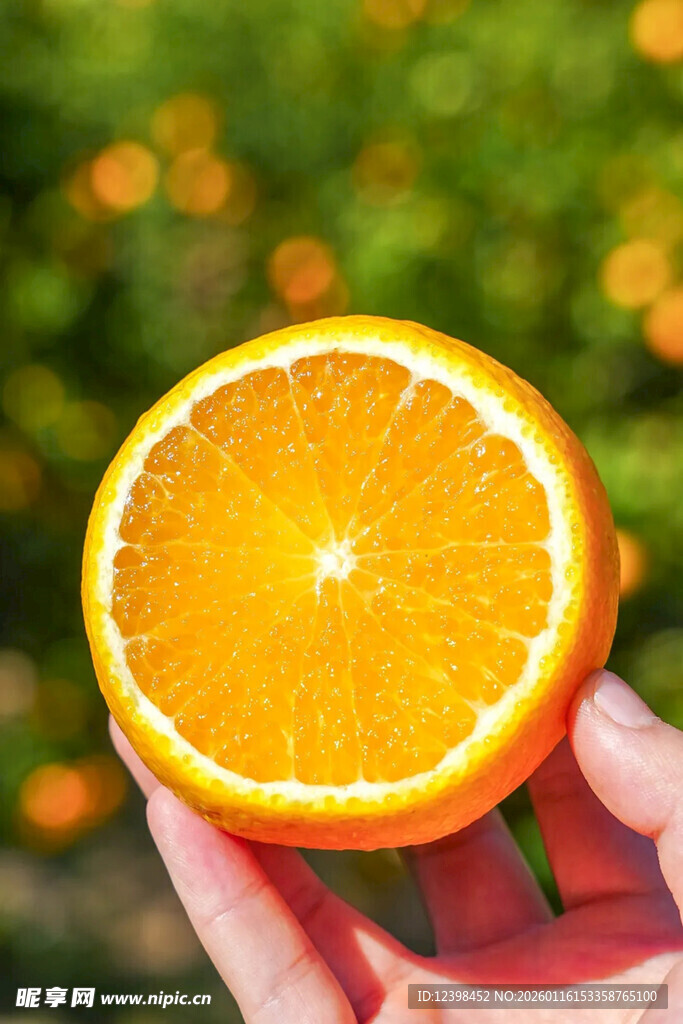 手捧半颗新鲜橙子