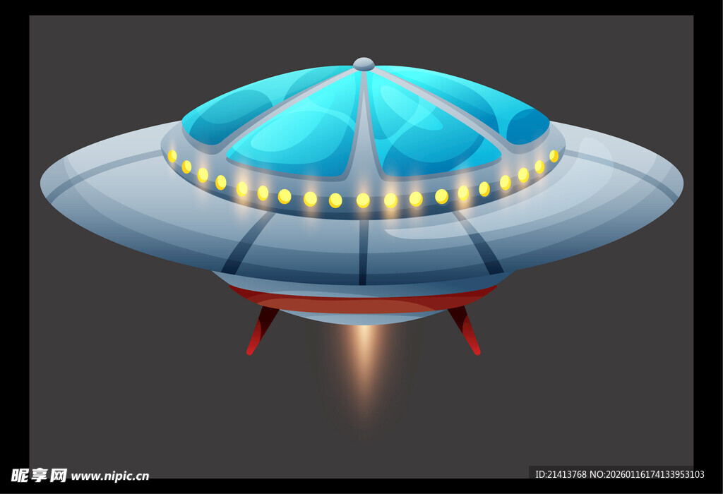 科幻风格蓝色飞碟飞行器