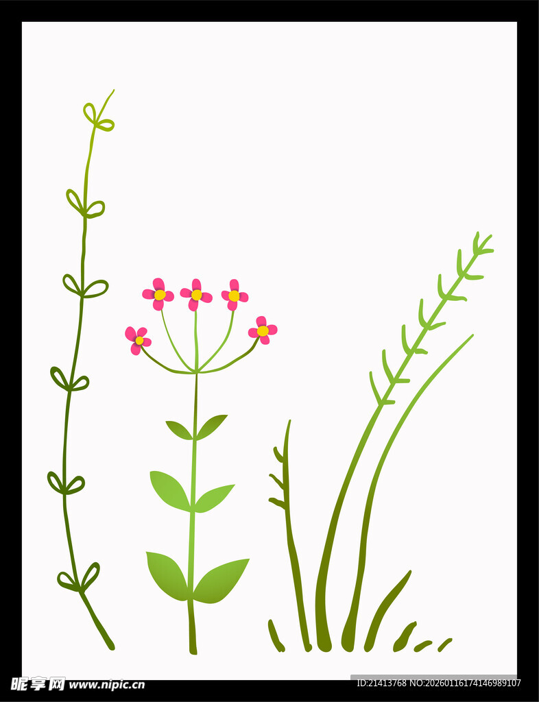 手绘清新植物花卉图案
