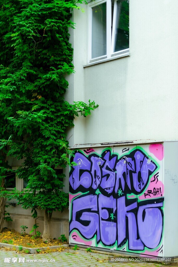 墙边多彩涂鸦艺术